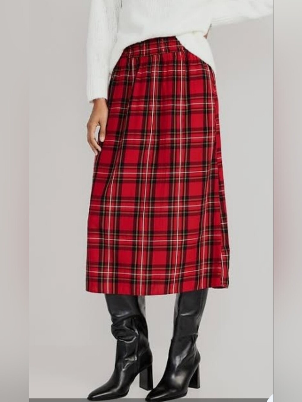 Old Navy Red Tartan Plaid Midi Skirt